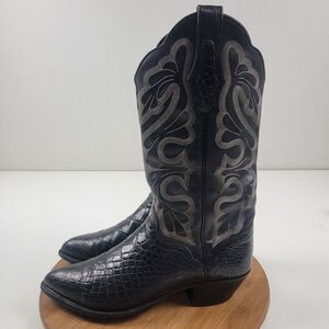 El Dorado Handmade Alligator Belly Black Exotic Leather Cowboy Boots Mens Sz 9 D